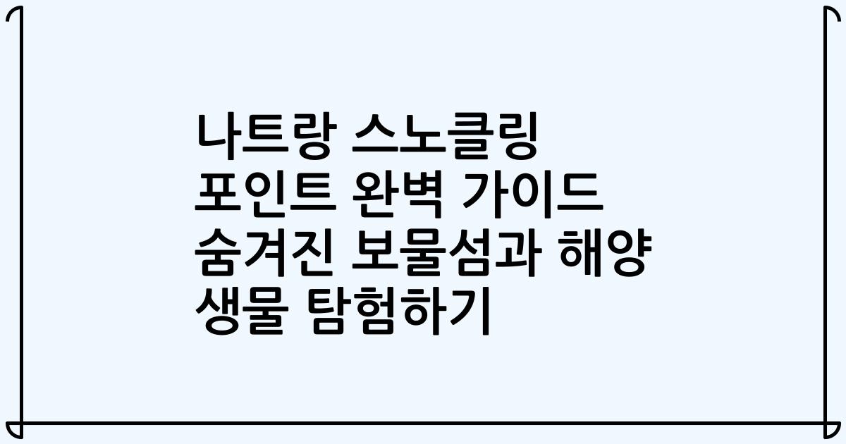 나트랑 스노클링 포인트 완벽 가이드 숨겨진 보물섬과 해양 생물 탐험하기